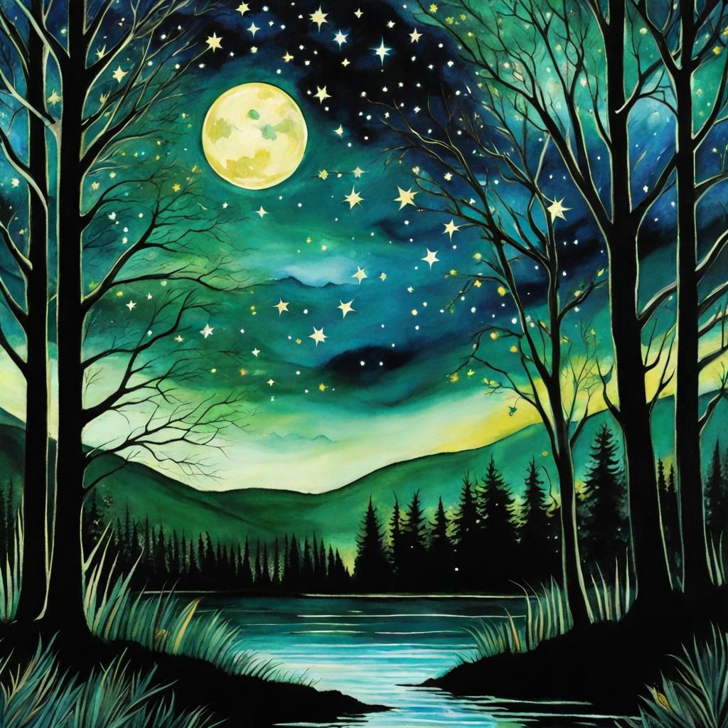 Gothic Starry Night in Tim Burton Style