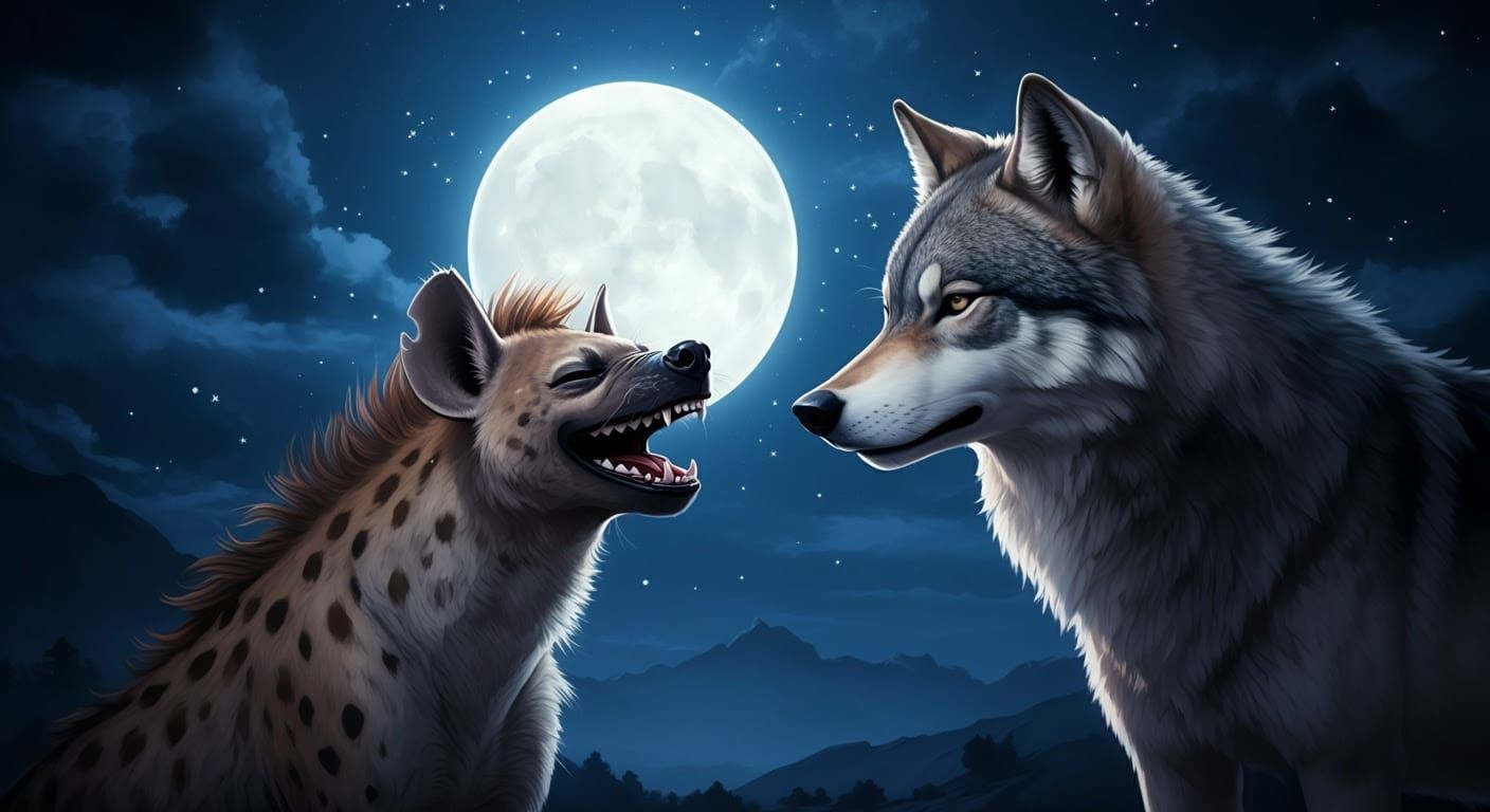 A Wolf's Lament Under Moonlit Skies in Comic Book Style