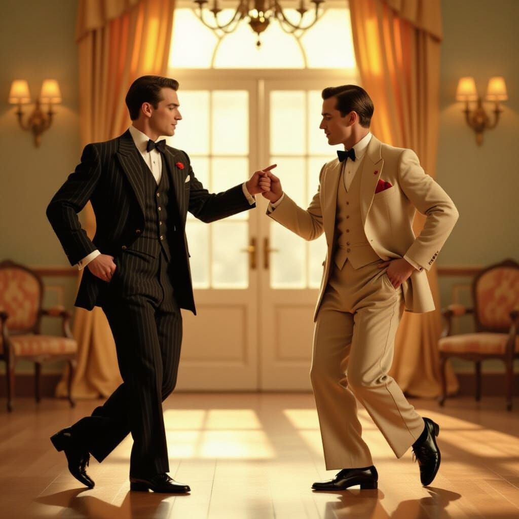 1930s Dancers in Wes Anderson Style Cinematic Scene