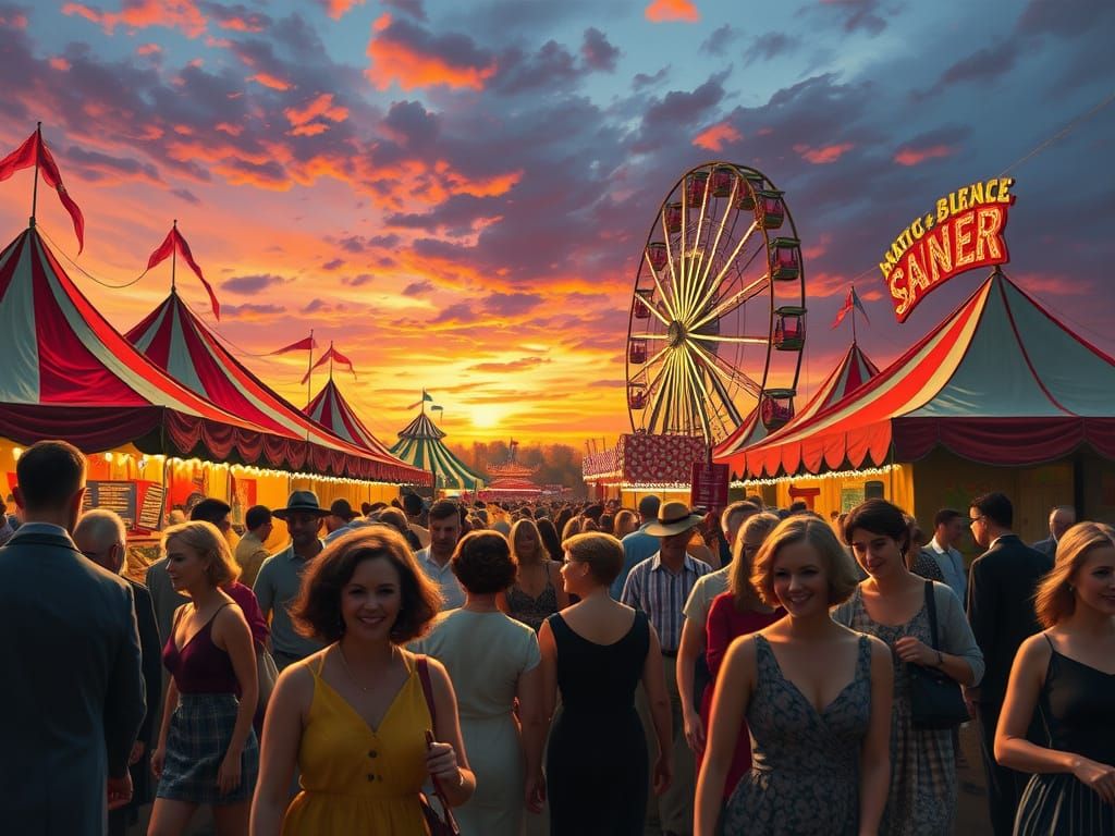 Bustling Carnival at Dusk in 1930s Style