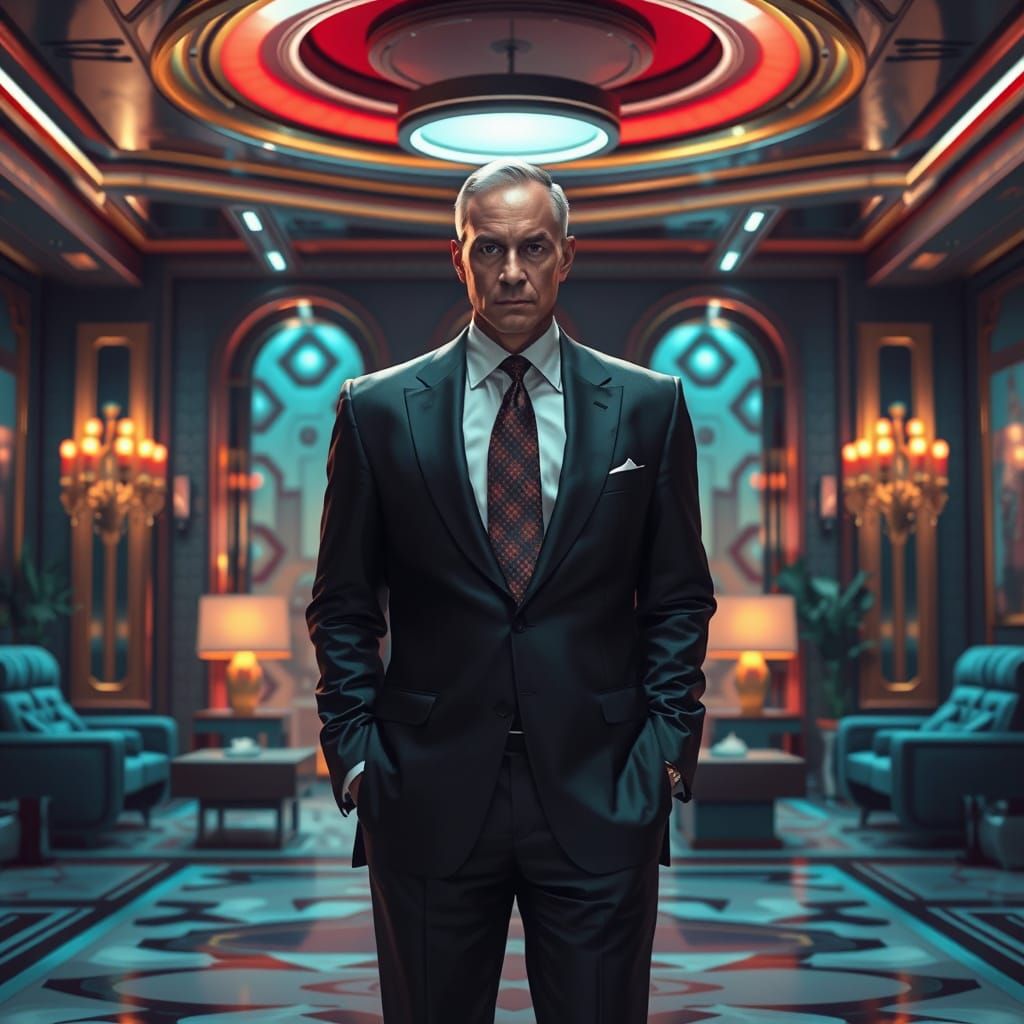 Disapproving Executive in Futuristic Boardroom