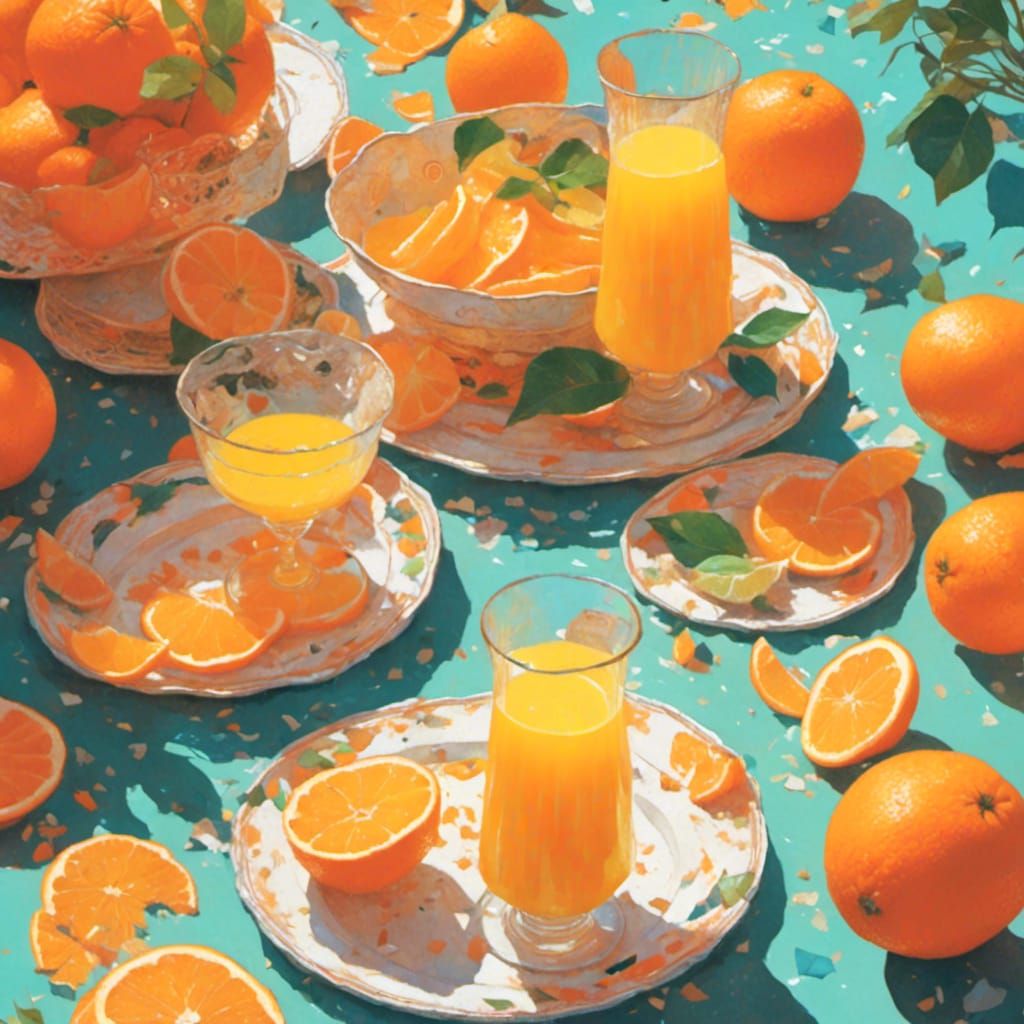 Vibrant Glass of Orange Juice in Hyperreal Style