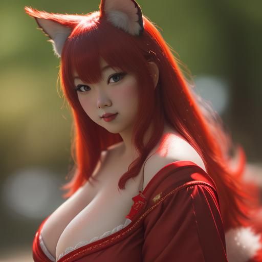 Striking Red Kitsune in Natural Lighting