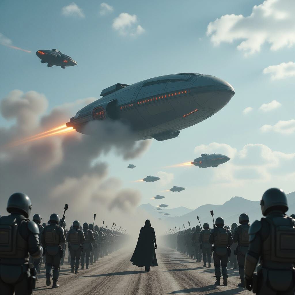 Epic Alien Invasion Led by Human, Cinematic Film Still
