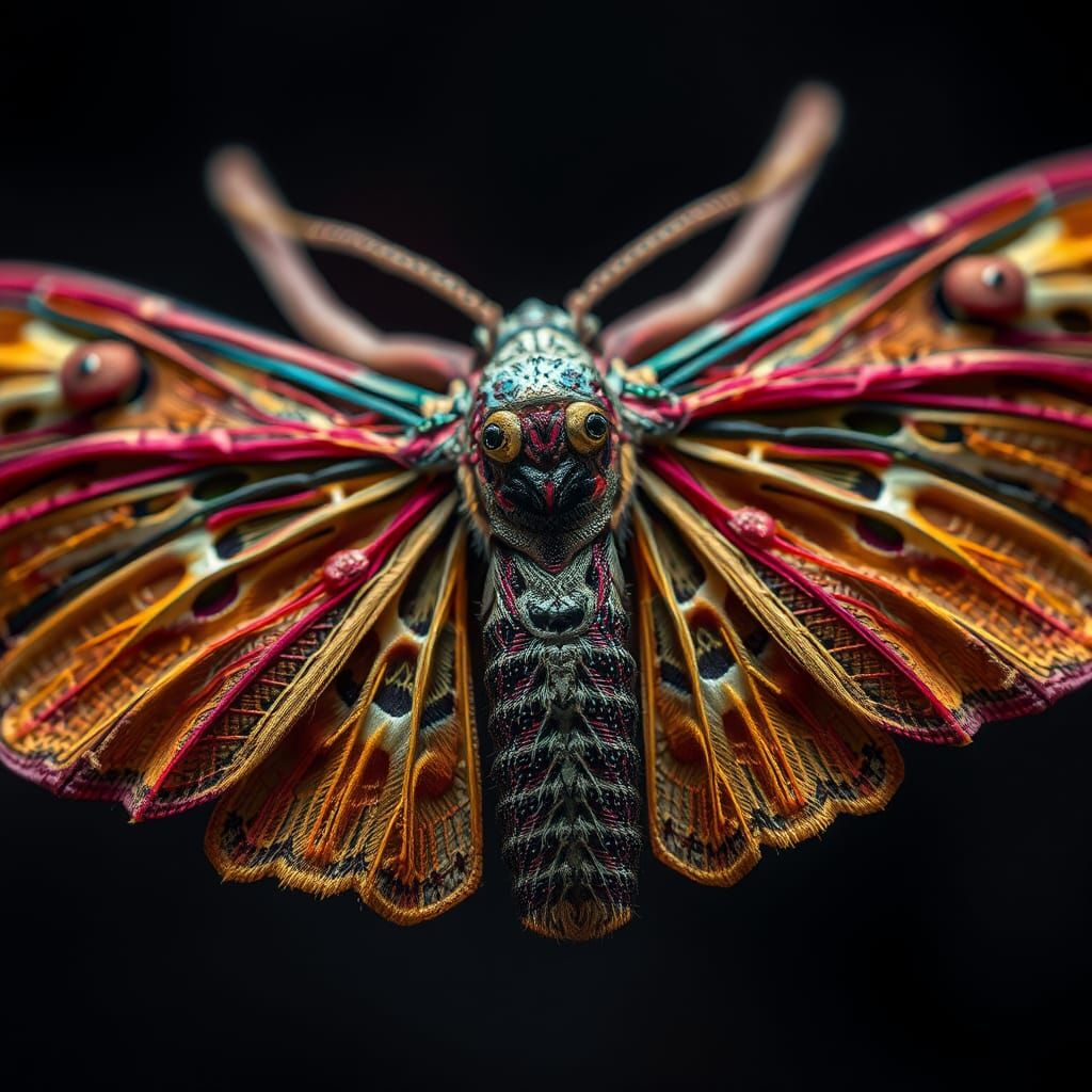 Hyperrealistic Death Moth Made of Colorful String