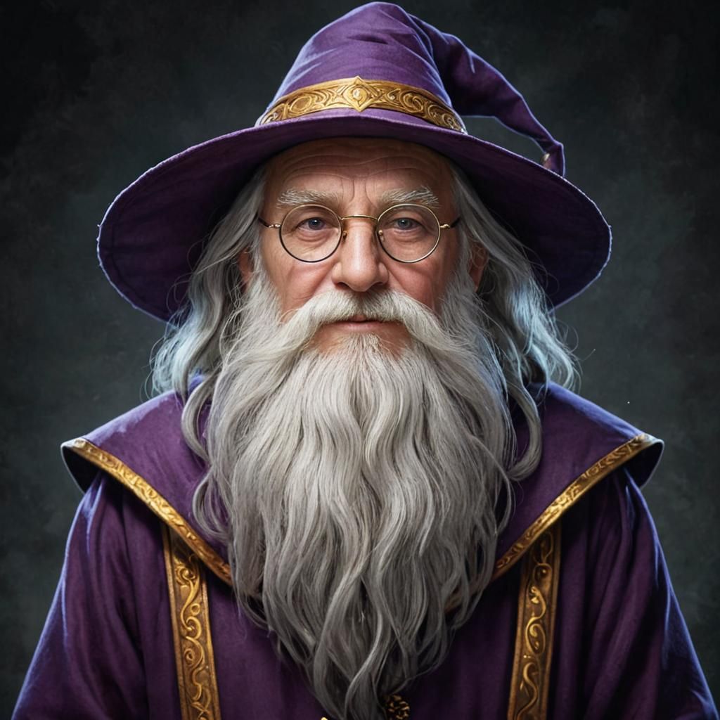 Old Wizard with White Beard and Purple Robe