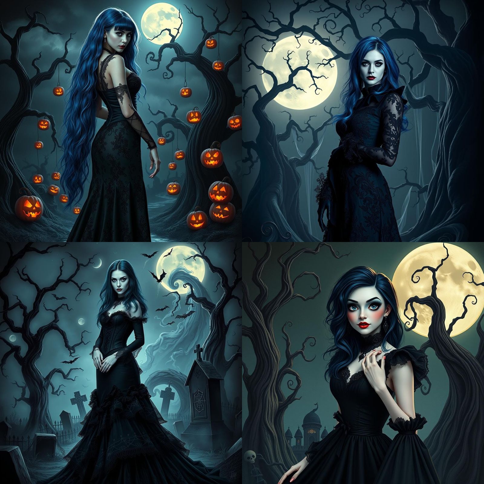 Gothic Blue-Haired Woman in Nightmare Before Christmas Style