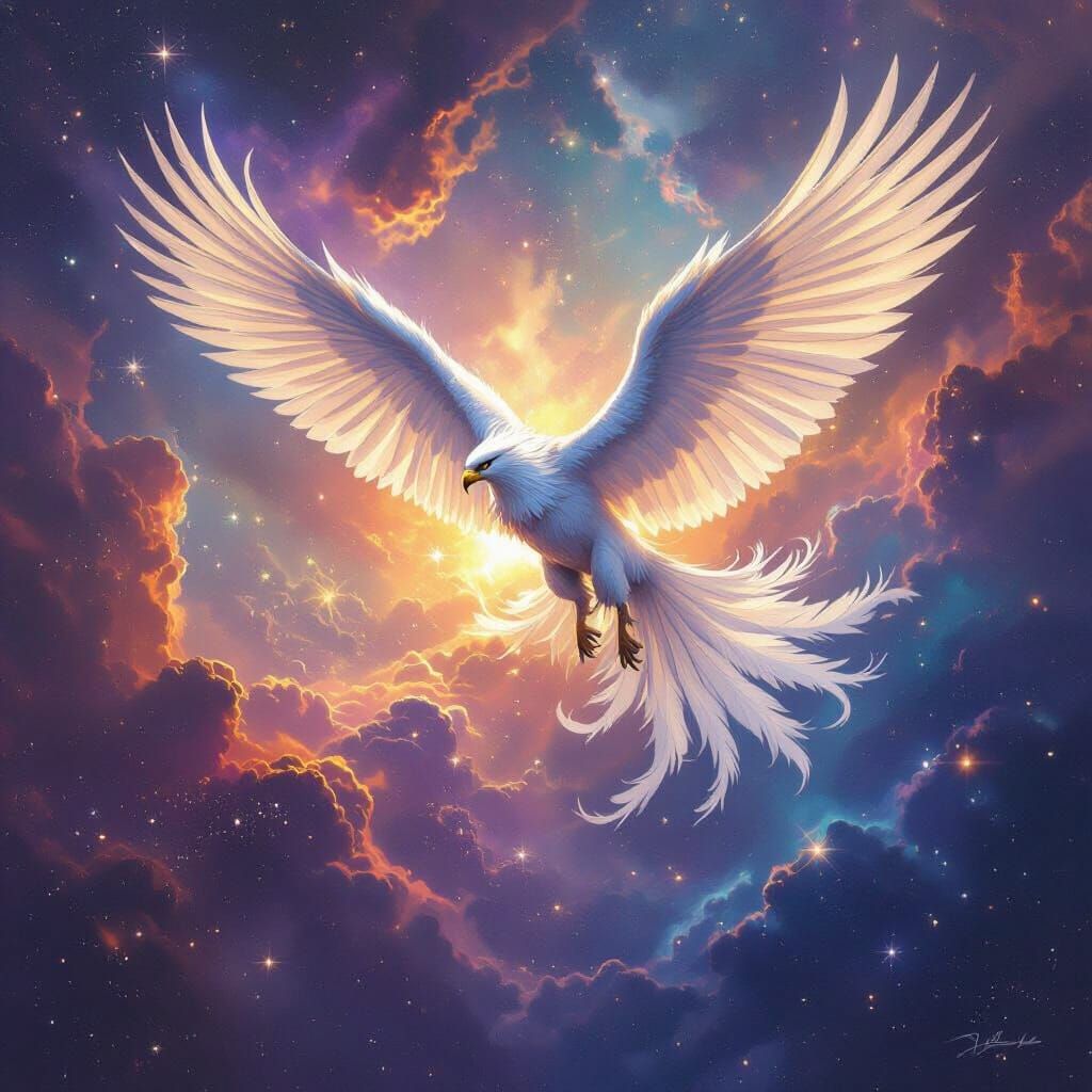 Griffin Soaring Through Nebula in Fantasy Concept Art