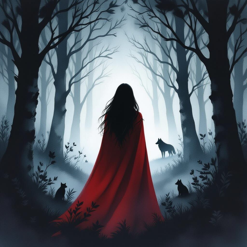 Red Riding Hood in Dark Fantasy Watercolor