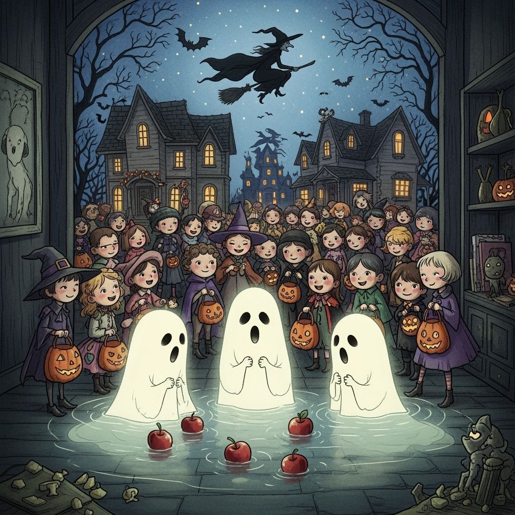 Ghosts Bobbing for Apples with Trick-or-Treaters, Storybook ...