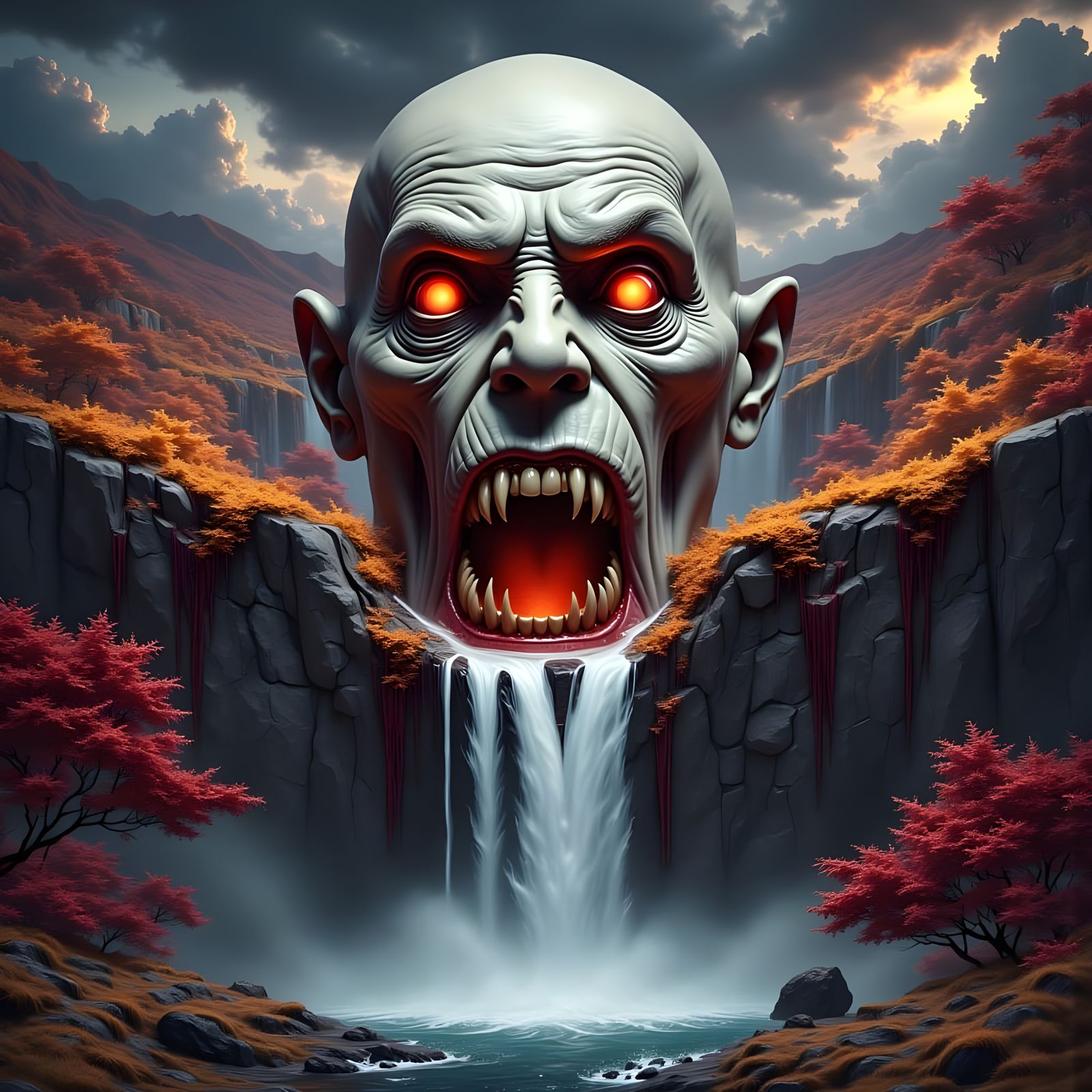 Monstrous Face Merges with Eerily Beautiful Nature