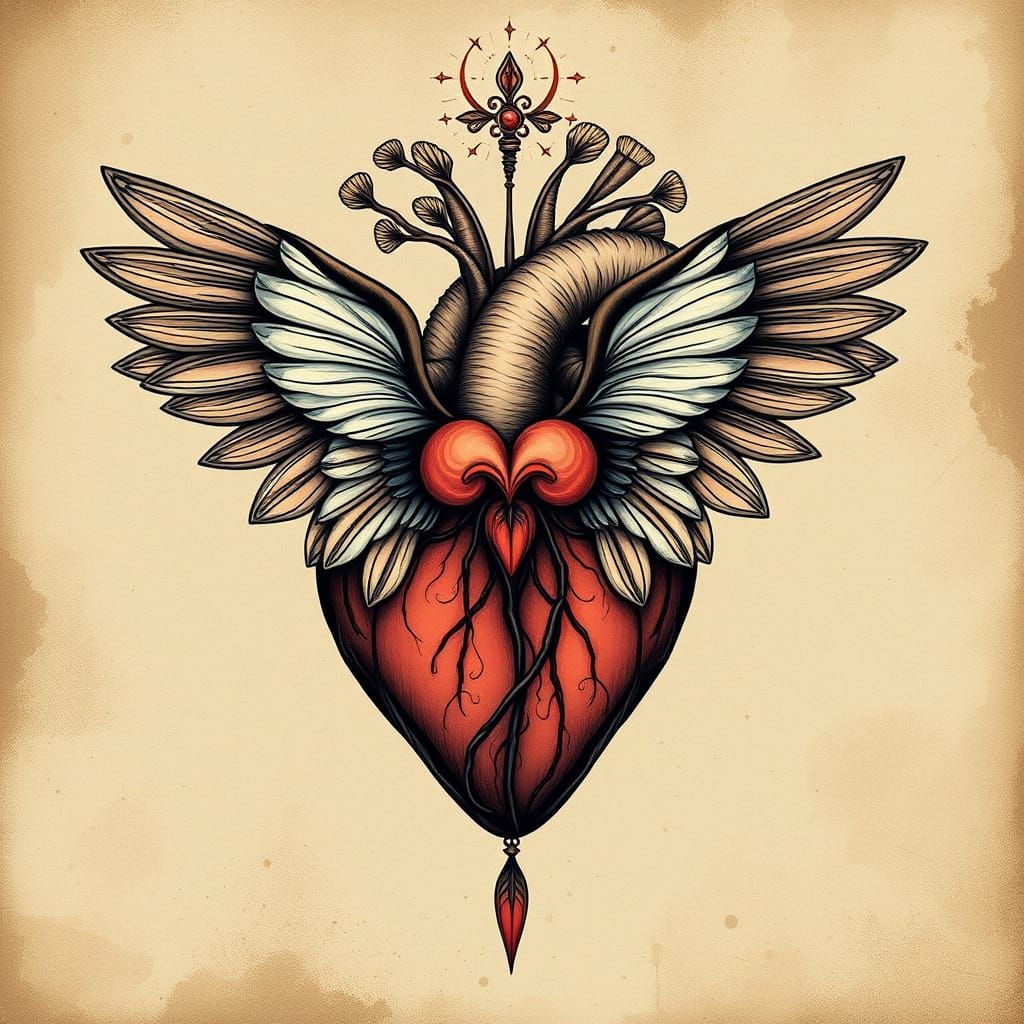 Neo-Traditional Heart with Delicate Wings