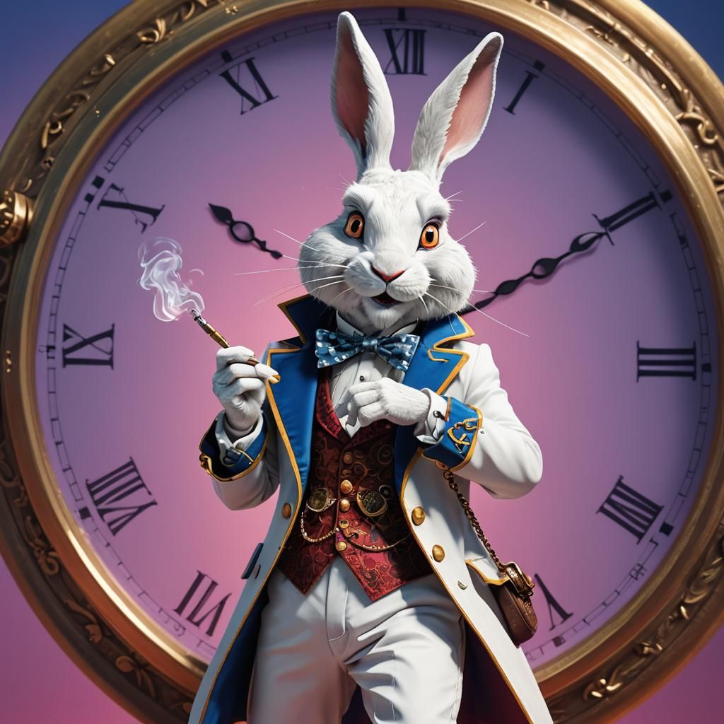 White Rabbit Smoking a Doobie: Pixar Style 3D Art