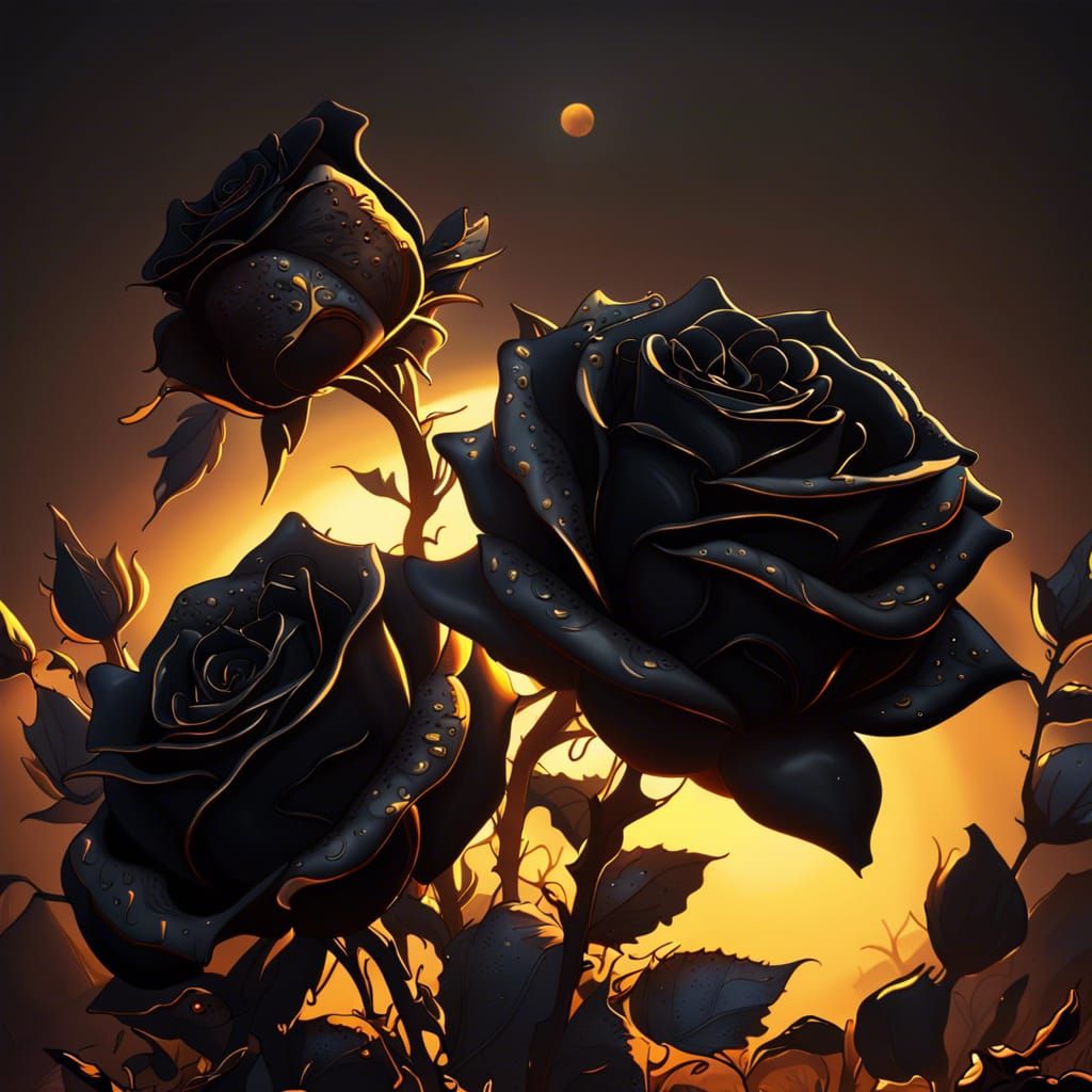 Black Roses with Golden Sun: Fantasy Concept Art