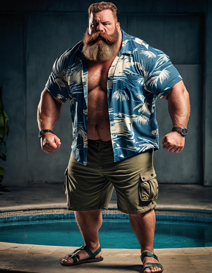 Strongman by the Pool in Hawaiian Shirt