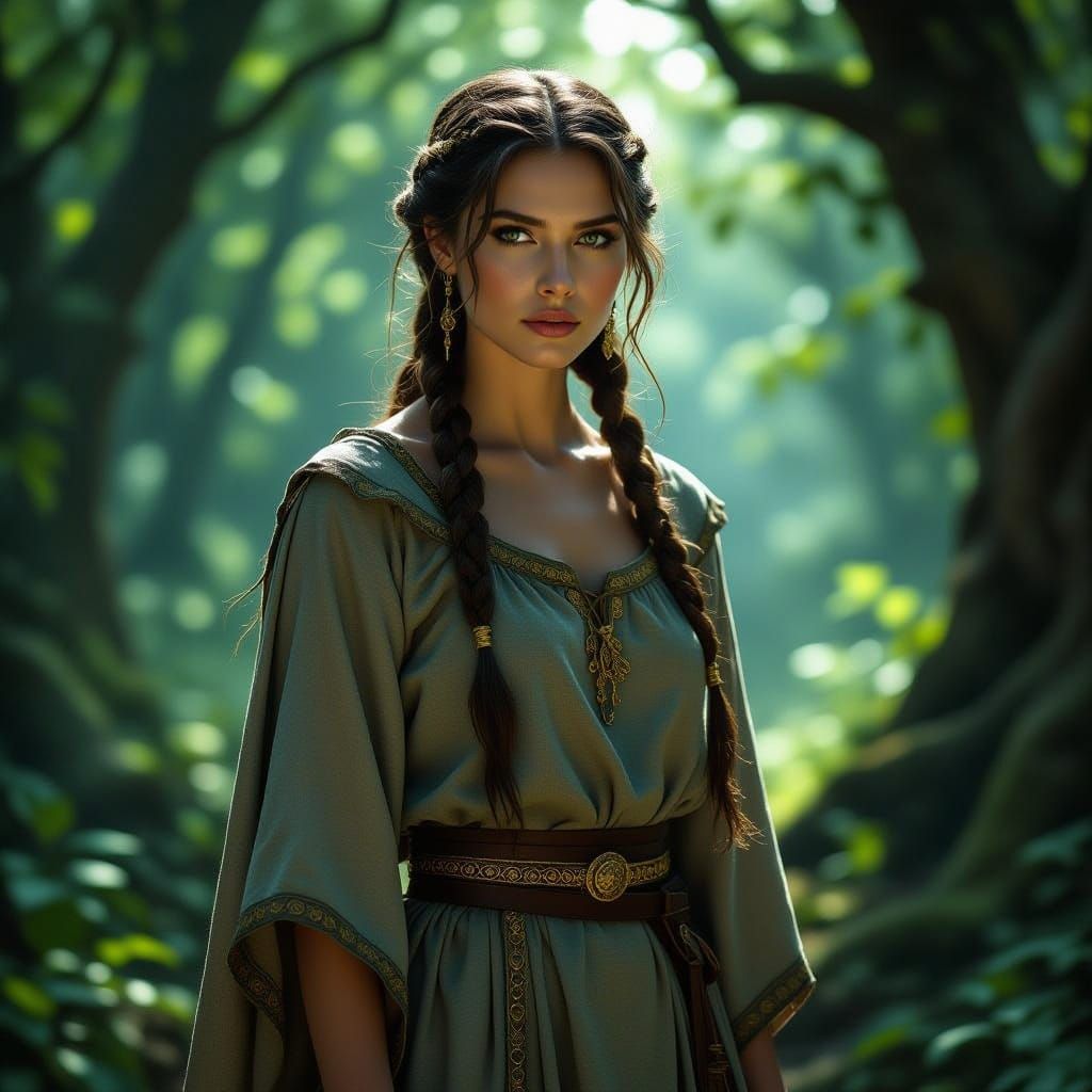 Beautiful Briton Queen in Ancient Forest Clearing