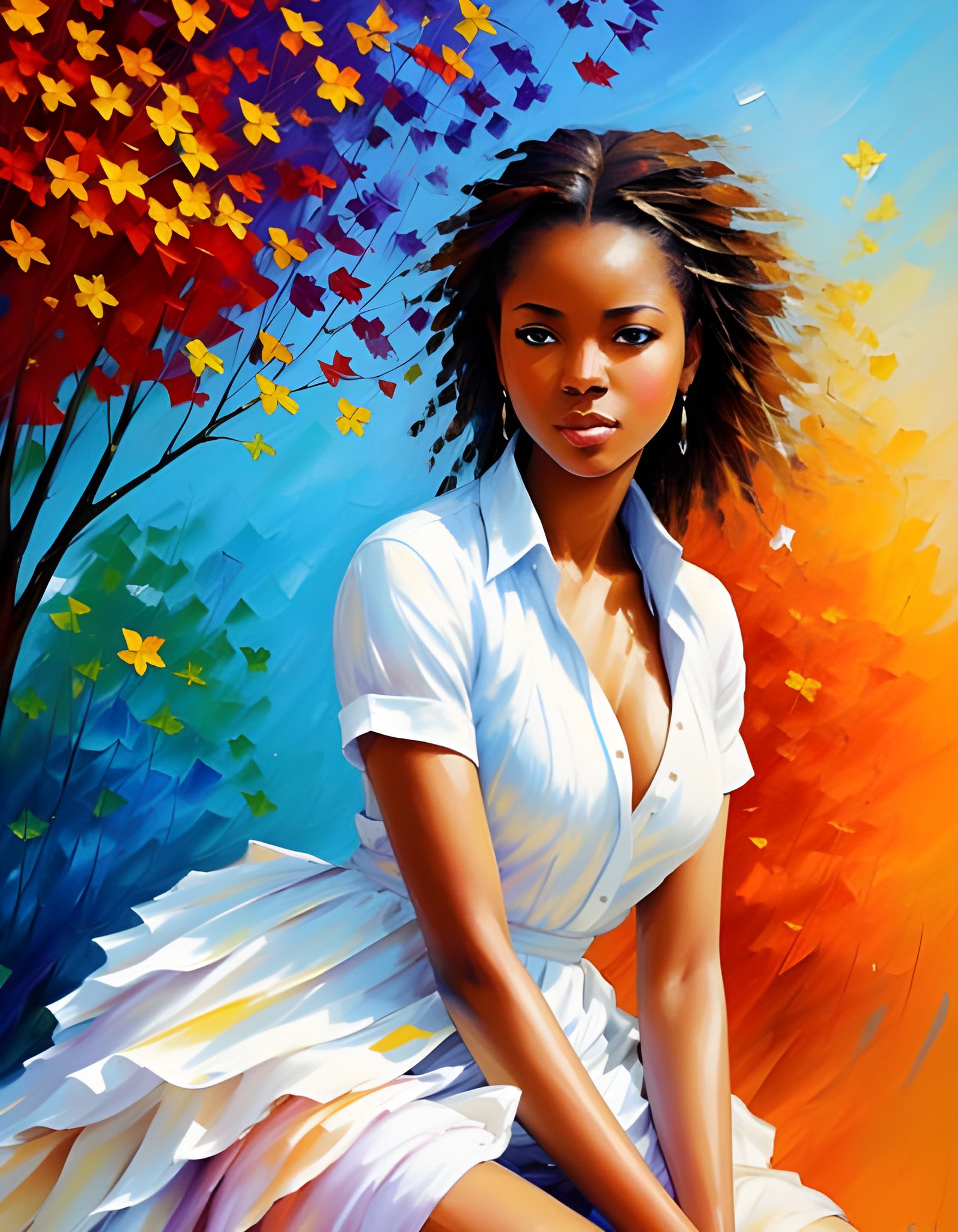 Contemplative Woman in Park, Impressionist Oil Painting