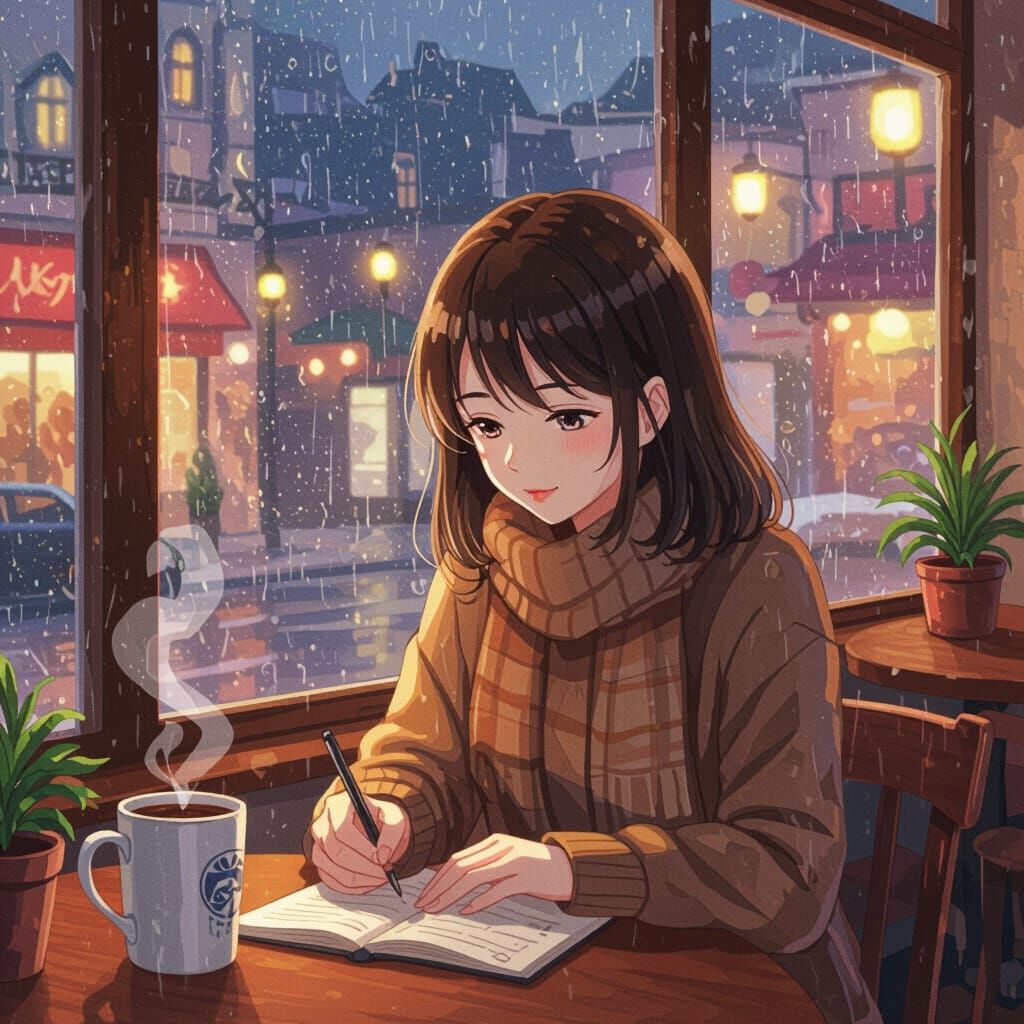 Cozy Cafe Scene in Anime Style