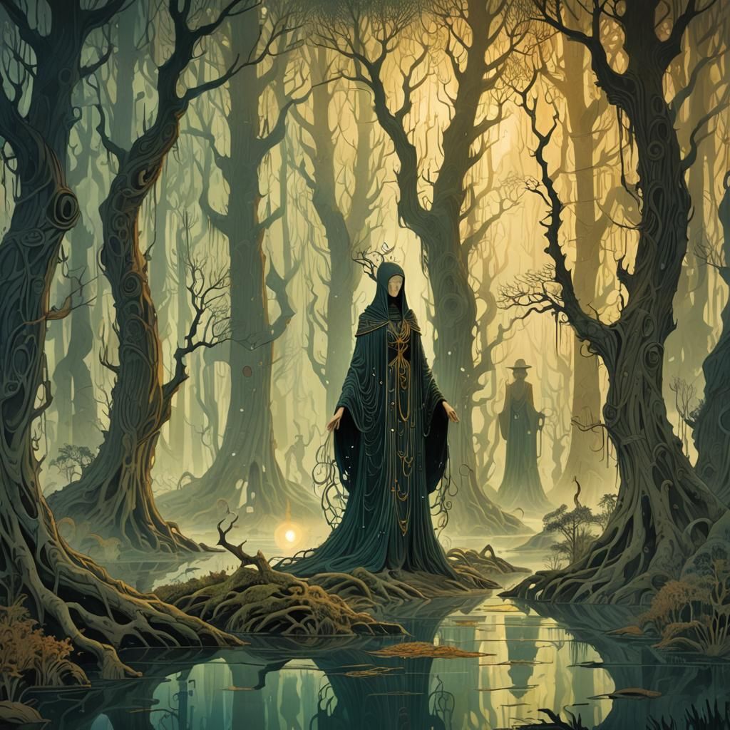 Sorceress in Mystical Swamp Illustration