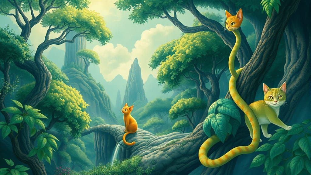 Whimsical Feline Planet in Vibrant Colors