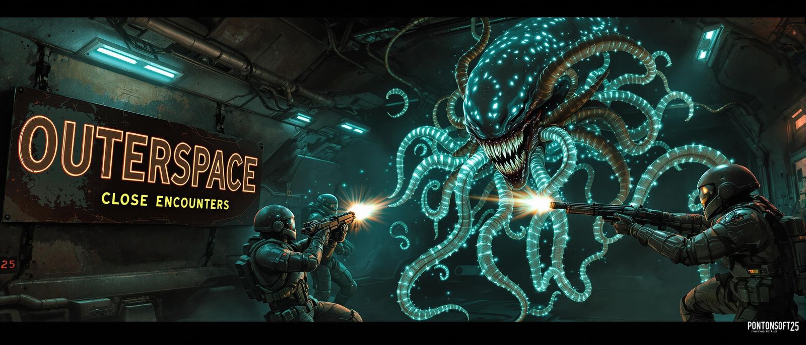 Space Marines Battle Alien on Spaceship