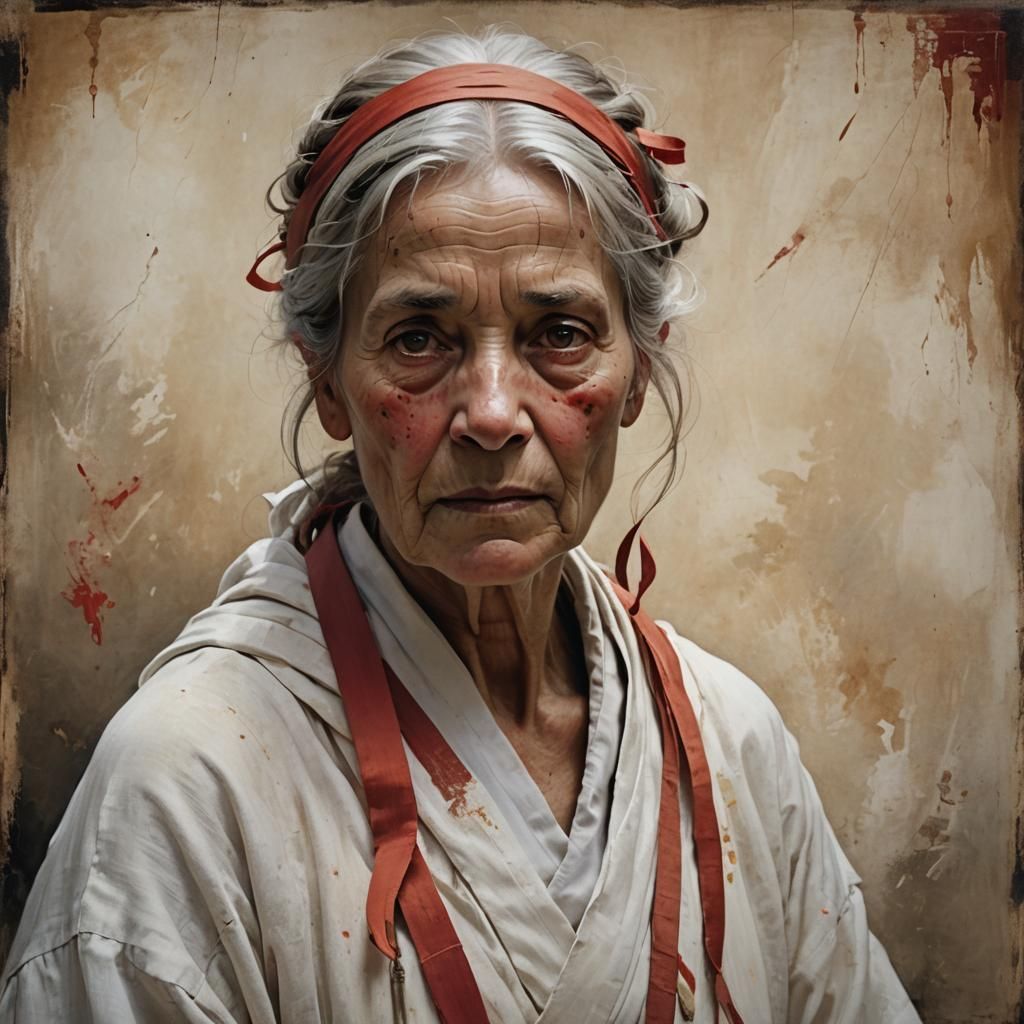 Mystic Priestess with Intense Gaze in Painterly Realism