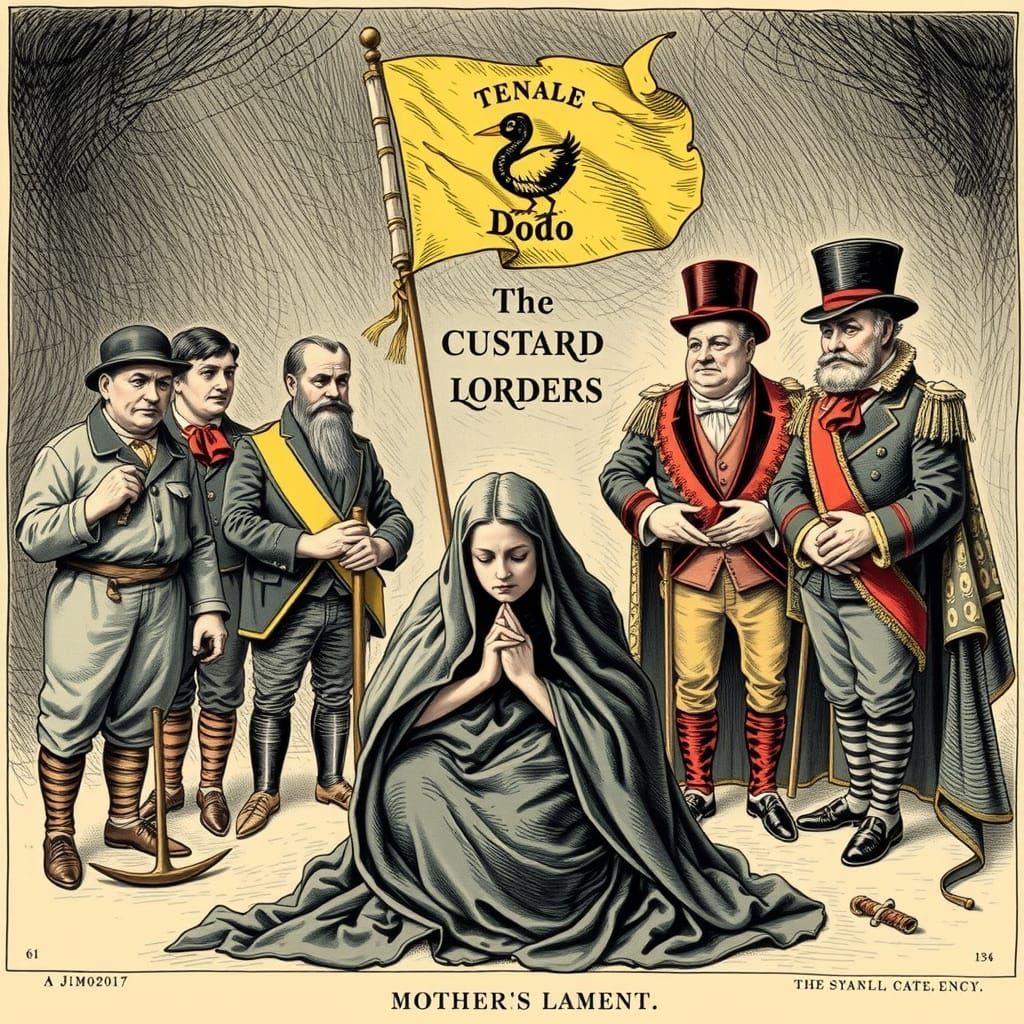 Satirical 19th Century Scene with Mother's Lament