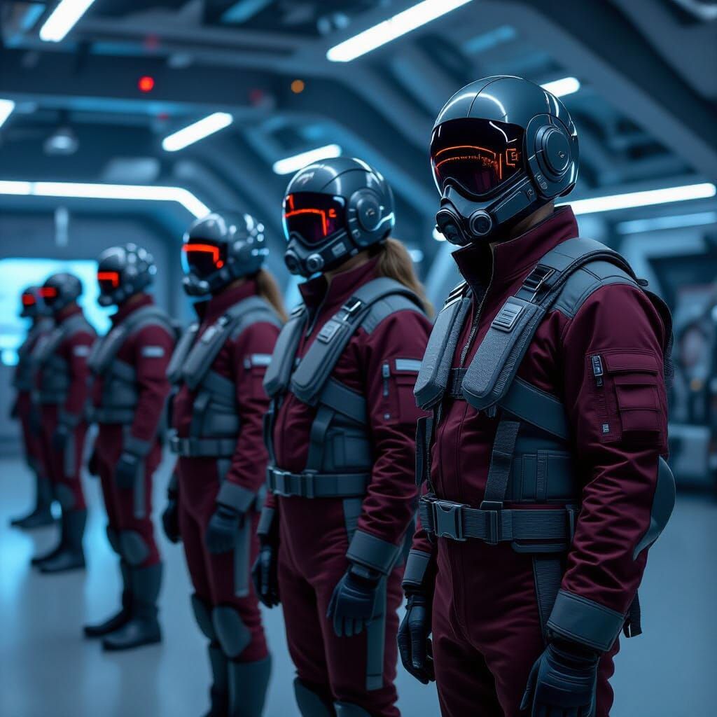 Futuristic Pilots in Hangar, Sci-Fi Style