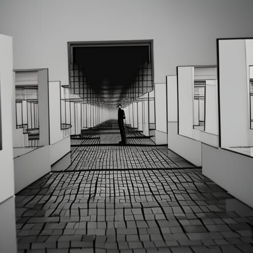 Lonely Man in Infinite Mirror Maze