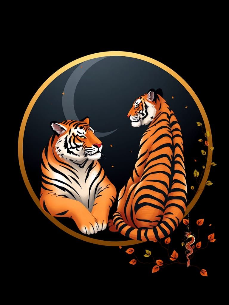 Tigers in Yin-Yang: A Harmonious Digital Illustration