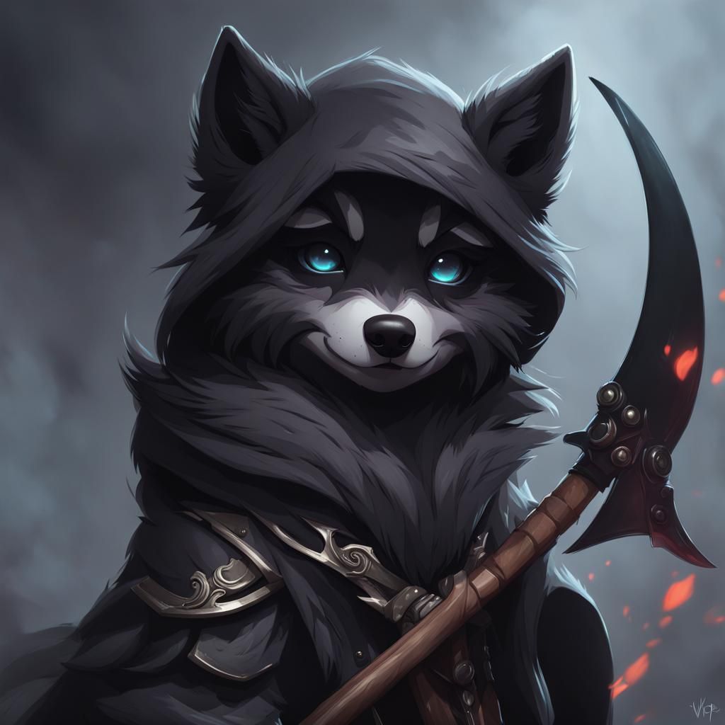 Whimsical Wolf Reaper Portrait in Pastel Colors