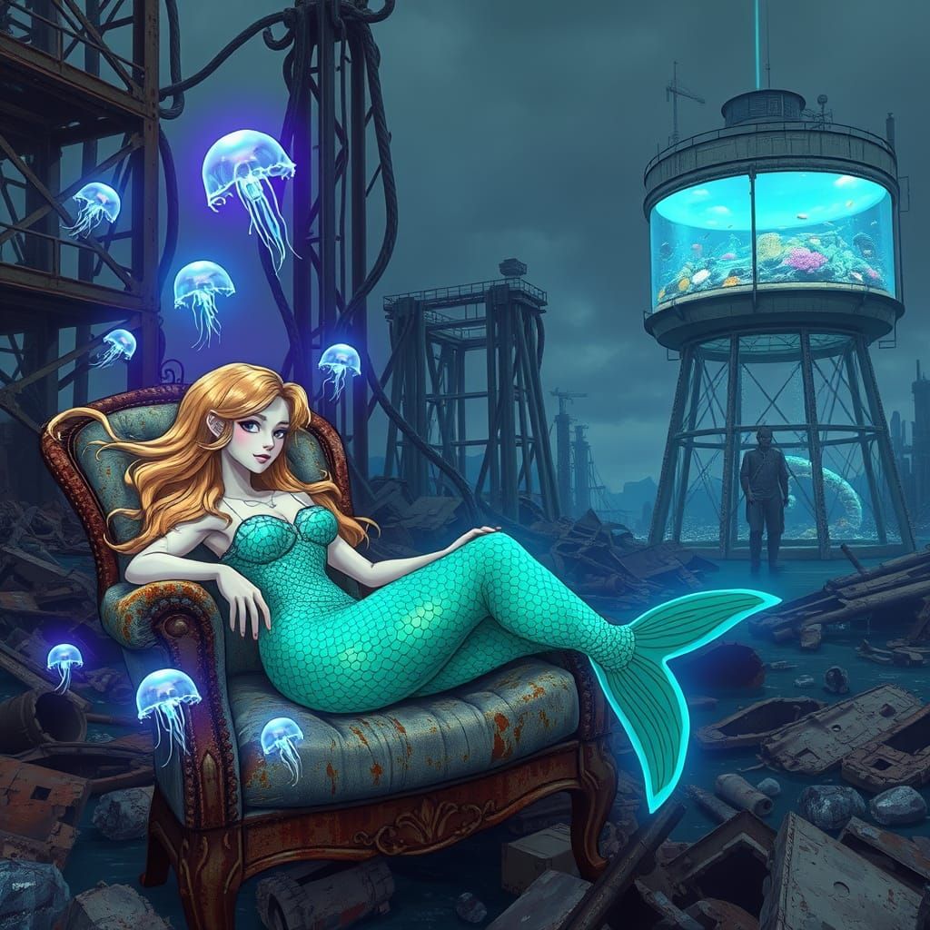Mermaid in Post-Apocalyptic Cityscape