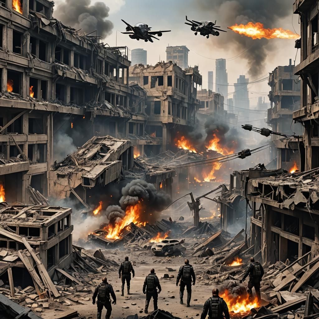 Apocalyptic Cityscape with Terminator Robots and Resistance ...