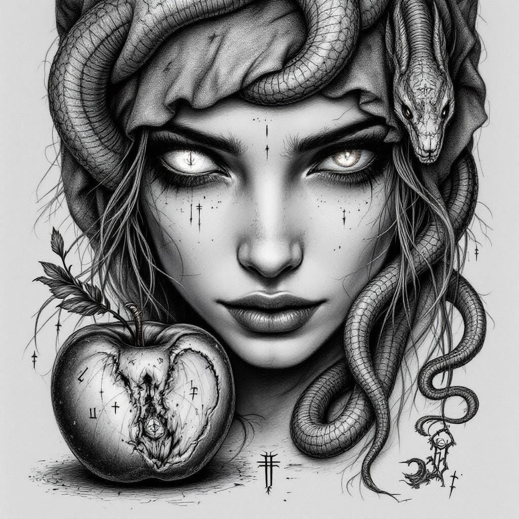 Lilith Tattoo Design with Serpent and Apple