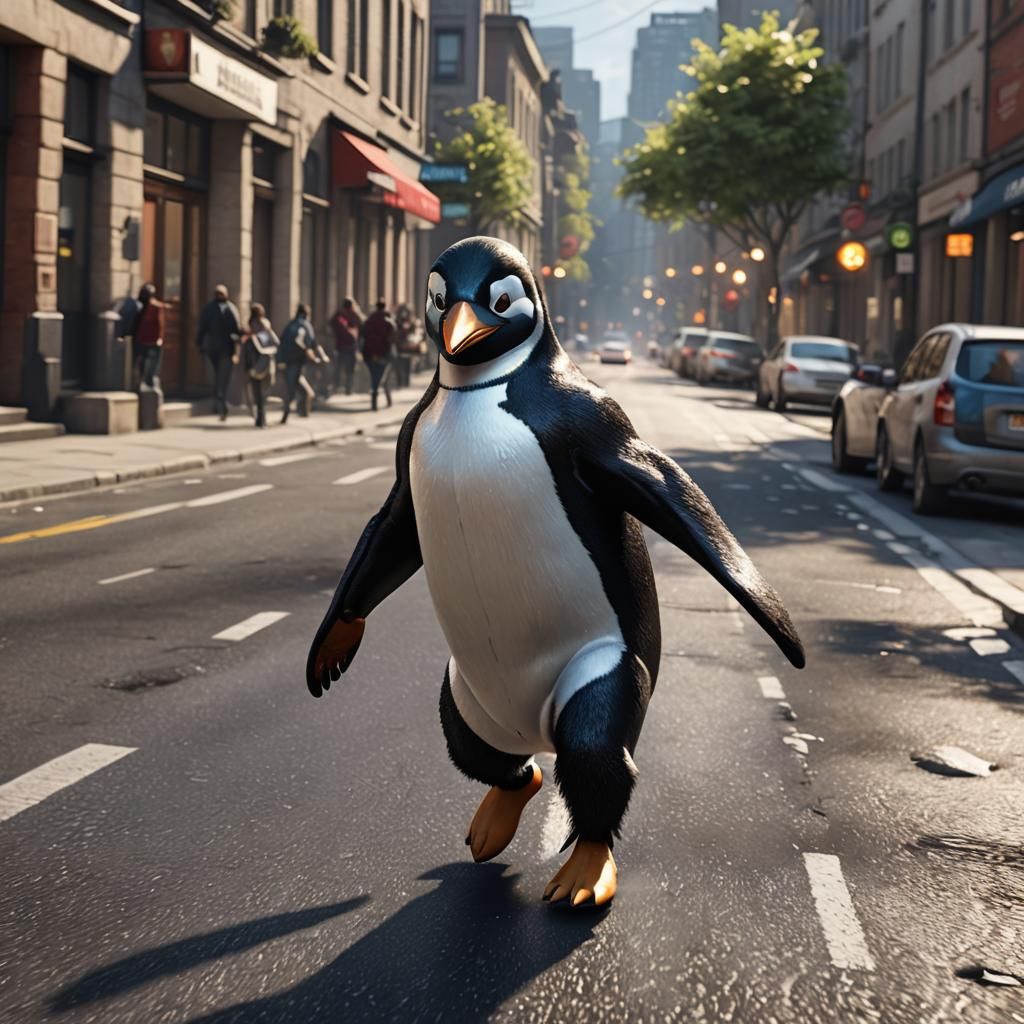 Penguin Flash Running: 3D Game Cinematic Scene