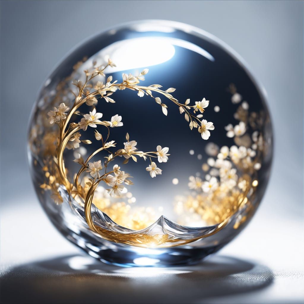 Golden Flowers and Silver Moon in Anime Style