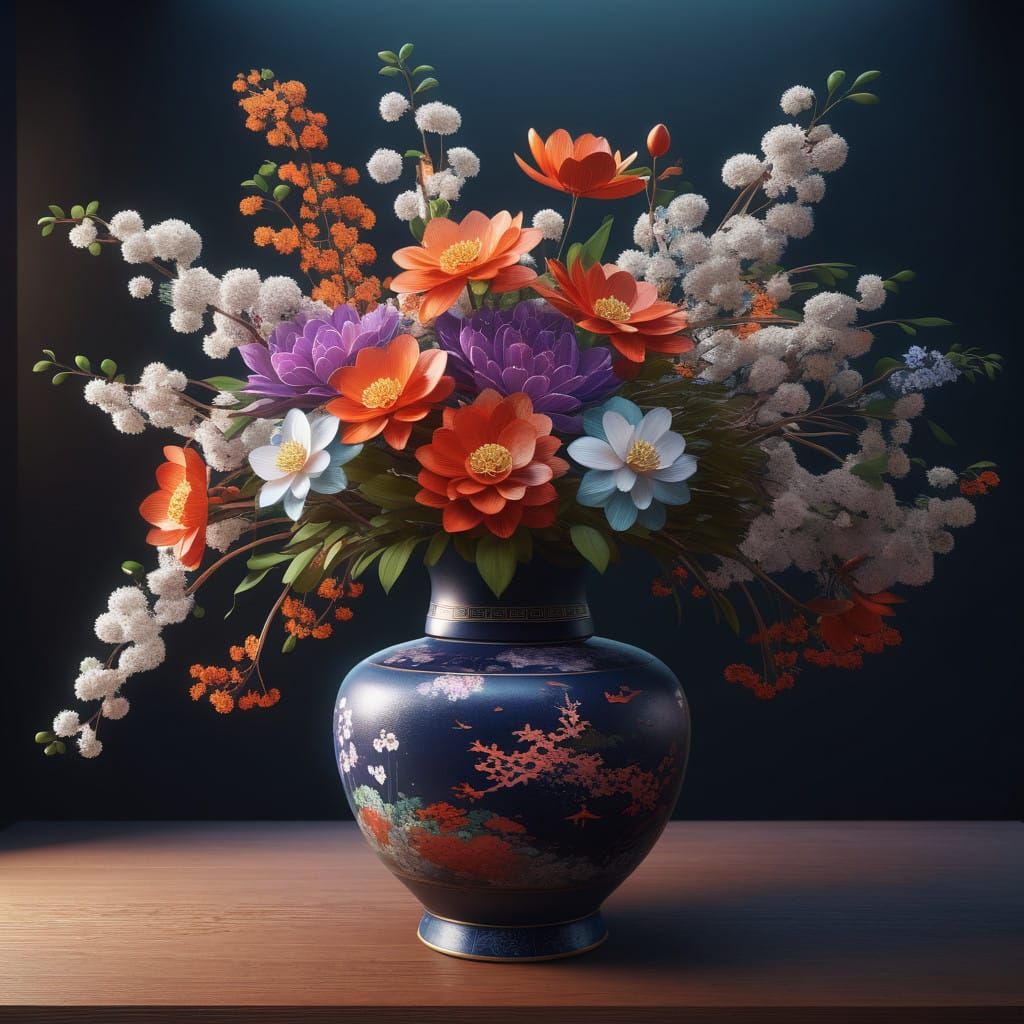 Japanese Floral Masterpiece in Vase