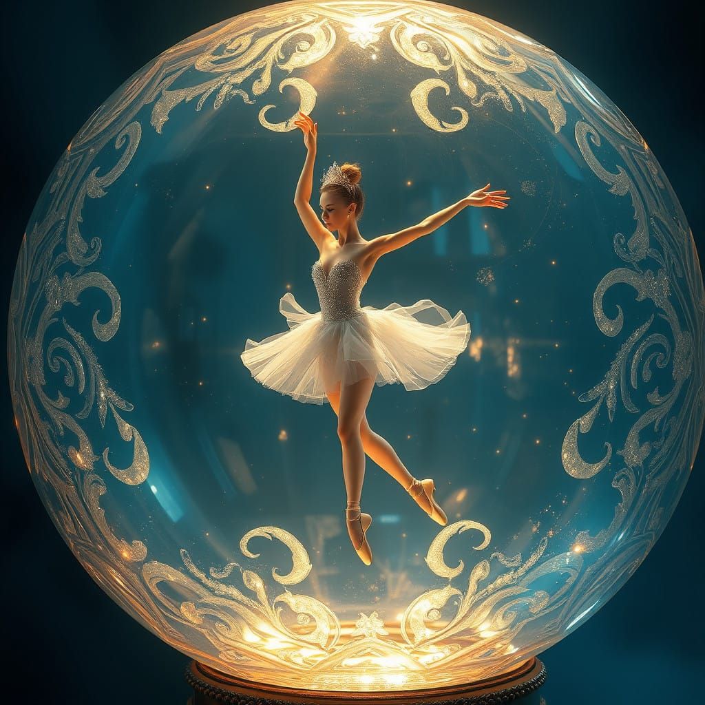 Crystal Ballerina Dancing within a Radiant Sphere