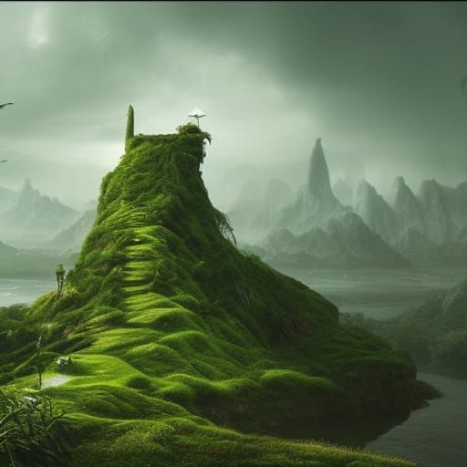 Epic Grass Island Digital Matte Painting