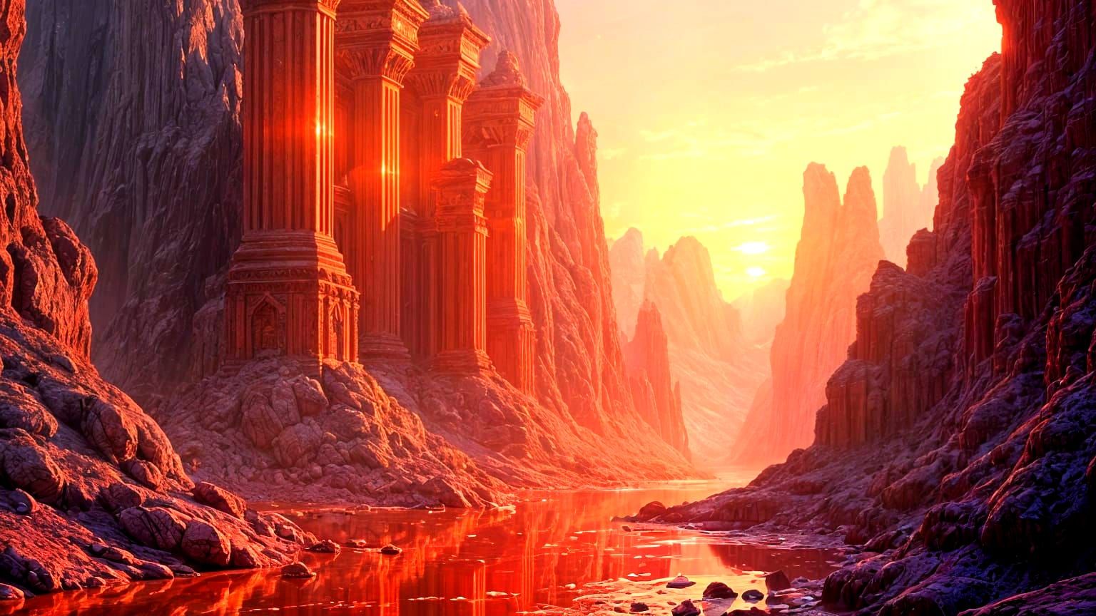 Ruby Crystal Palace at Sunset, Impasto Oil Painting