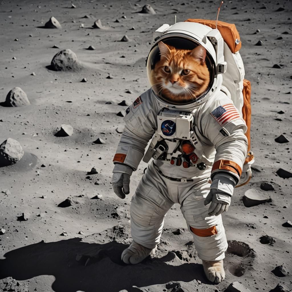 Orange Cat Astronaut on the Moon