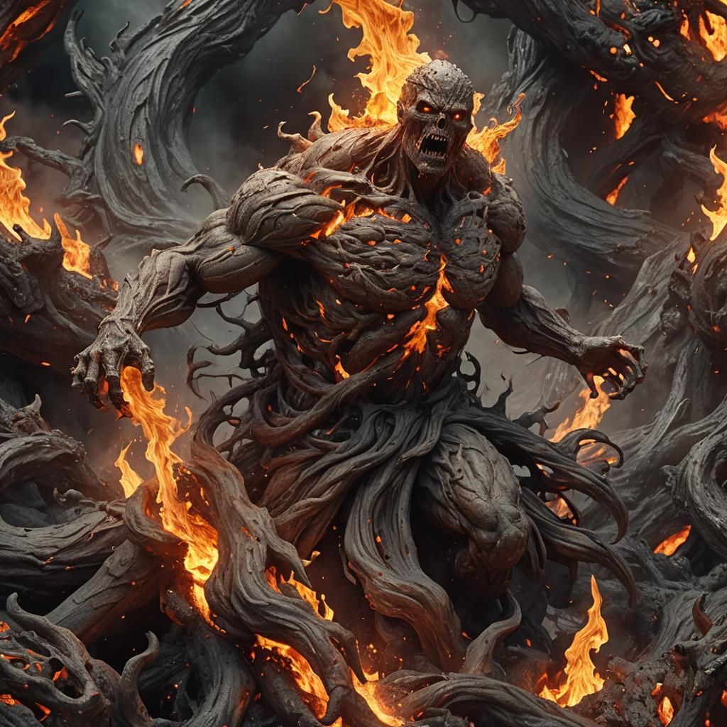 Tormented Hands Rise from Hellish Inferno in Hyperrealistic....
