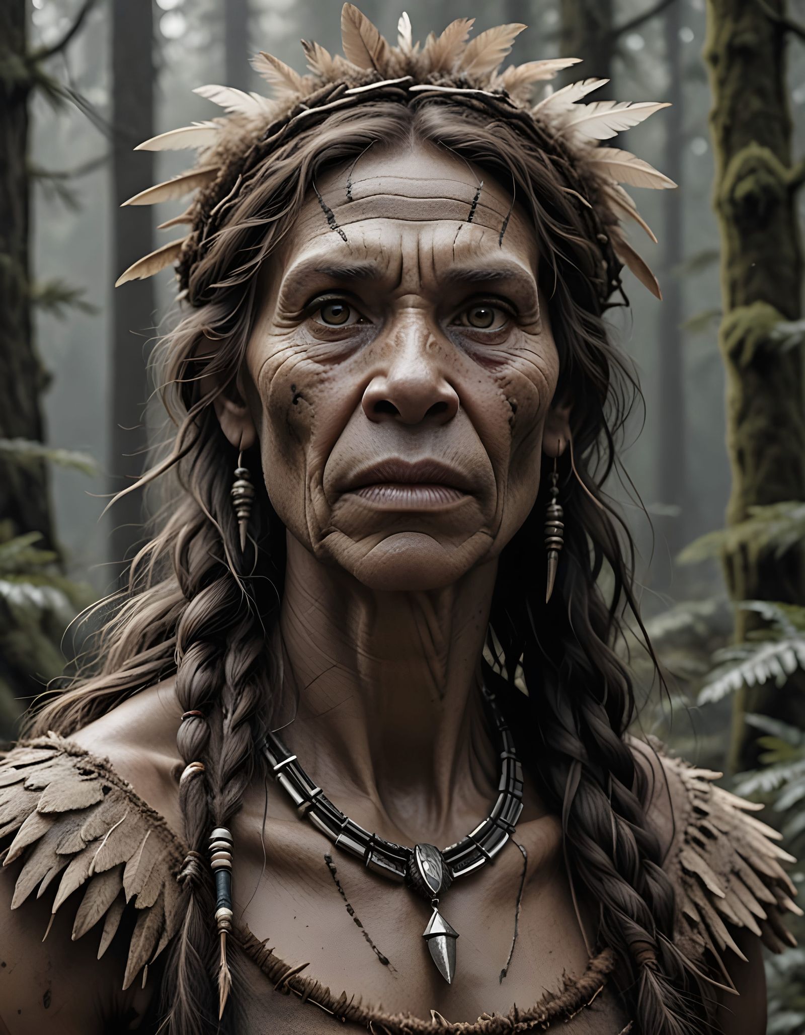 Hyper-Realistic Portrait of a Strong Neanderthal Woman