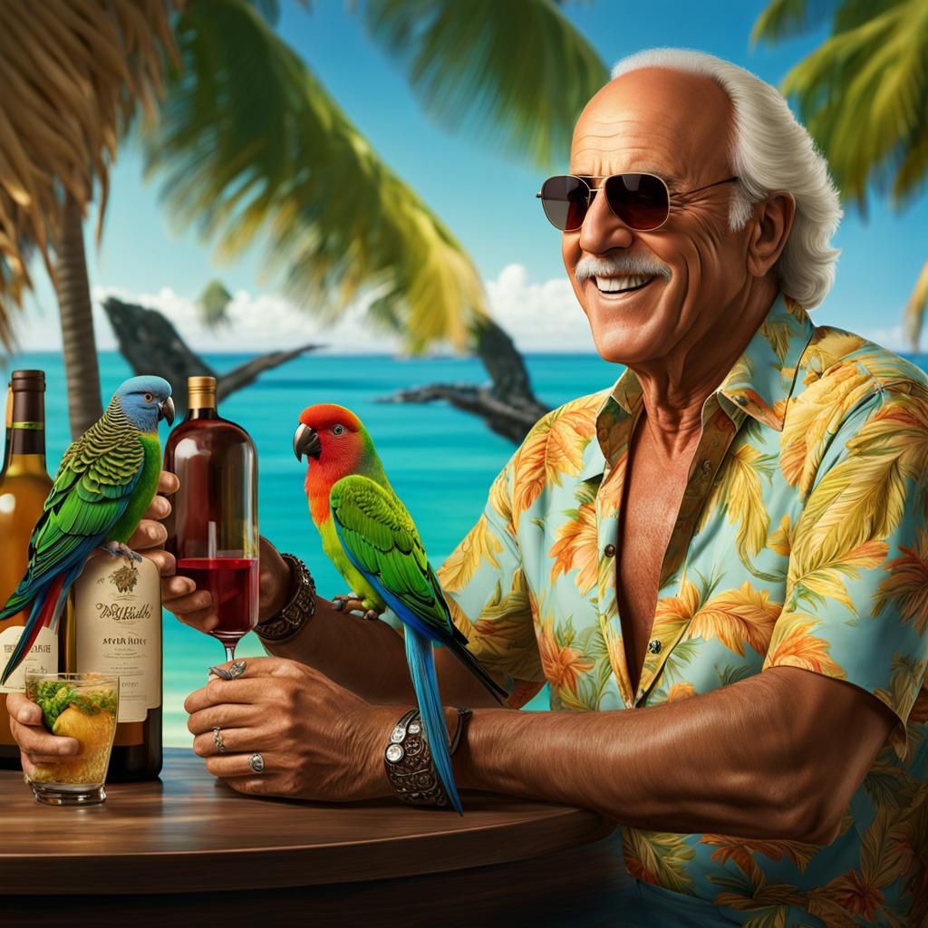 Parakeet Opens Wine for Jimmy Buffett: Fantasy Art