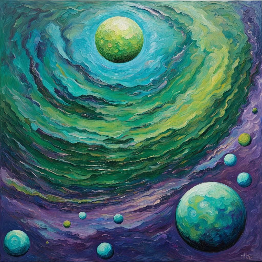 Colorful Planet with Moons in Expressionist Style