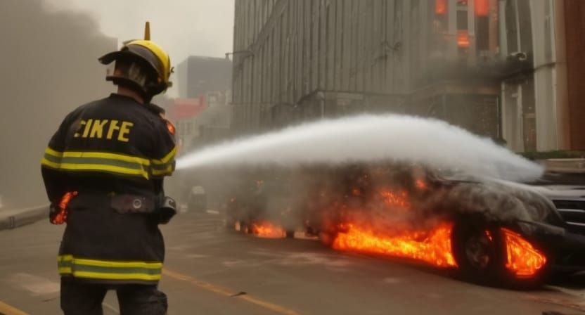 Firefighter Extinguishes Car Fire in Pittsburgh, Digital Art