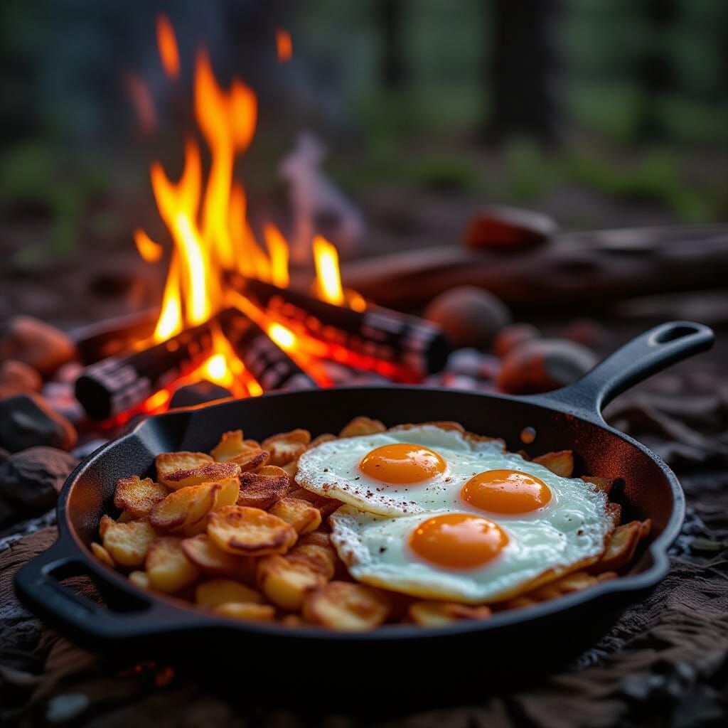 Campfire Grill with Eggs and Hash Browns