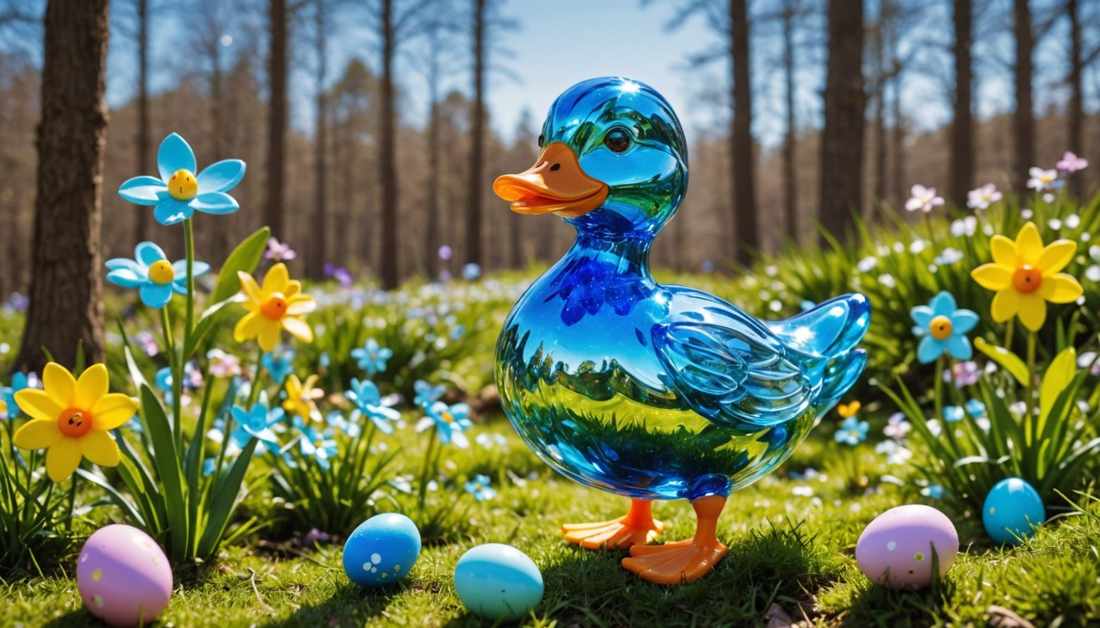 Vibrant Easter Duck in Iridescent Glass Sculpture