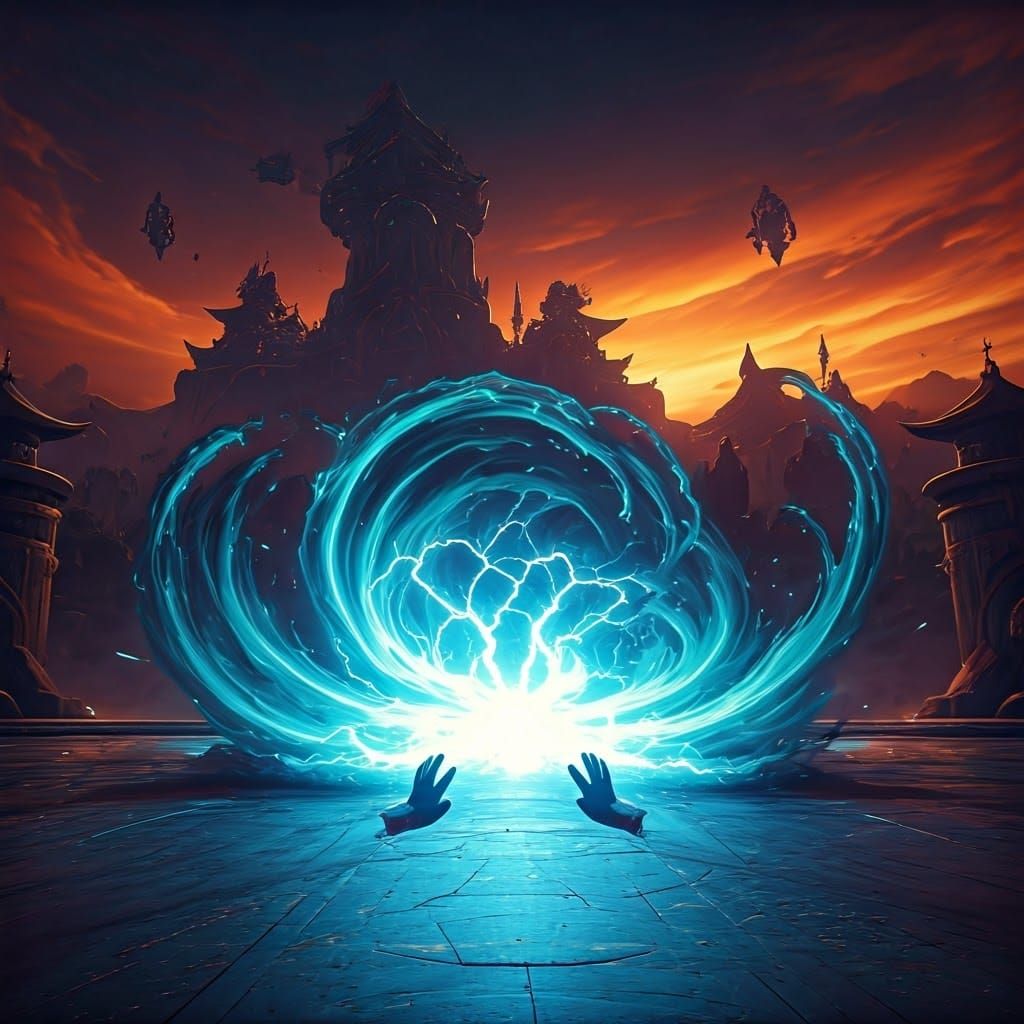 Electric Kamehameha Wave Bursts with Golden Light