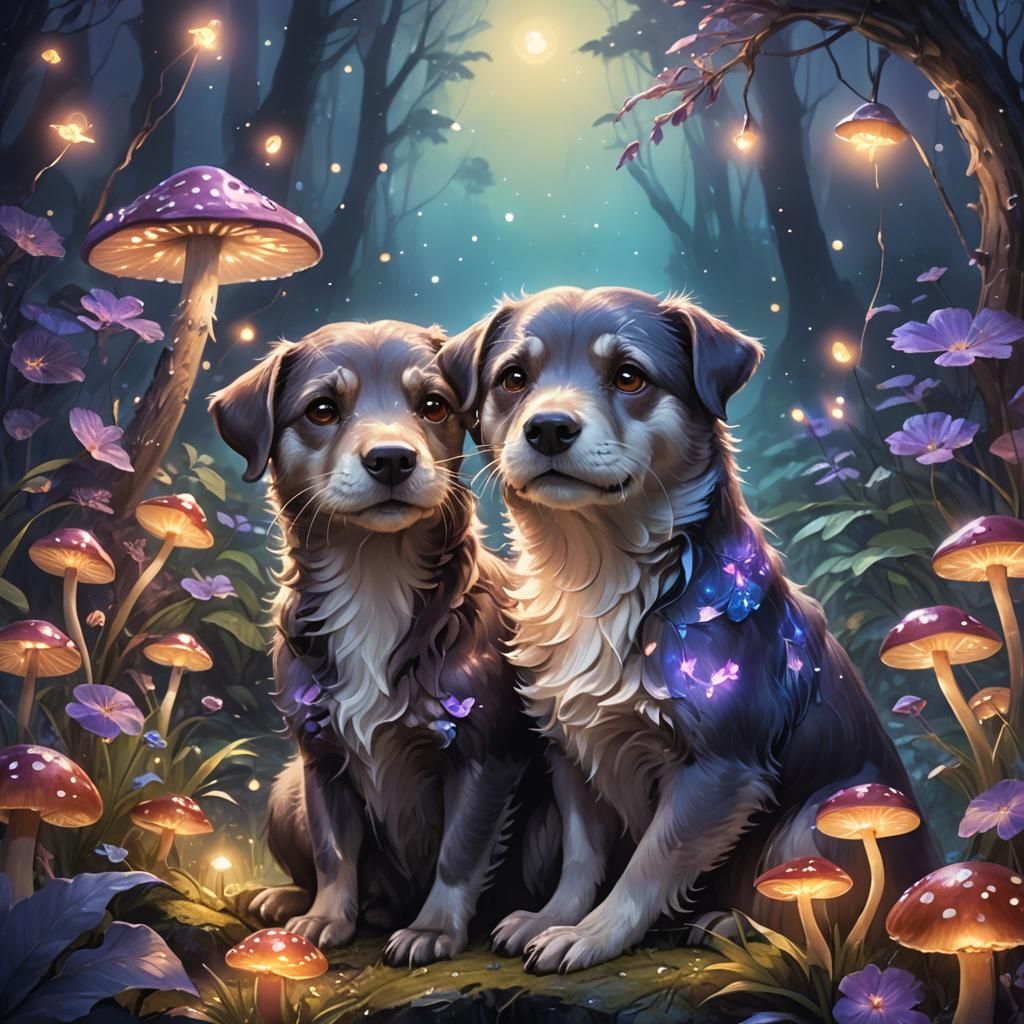 Dog and Otter Ethereal Fantasy Portrait